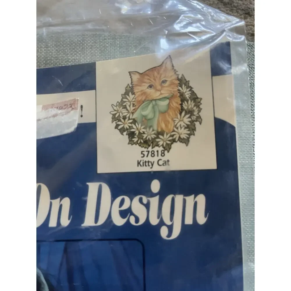 Vintage Iron on Transfer “Kitty Cat” Cat With Bow Flowers NIP Plaid 90s